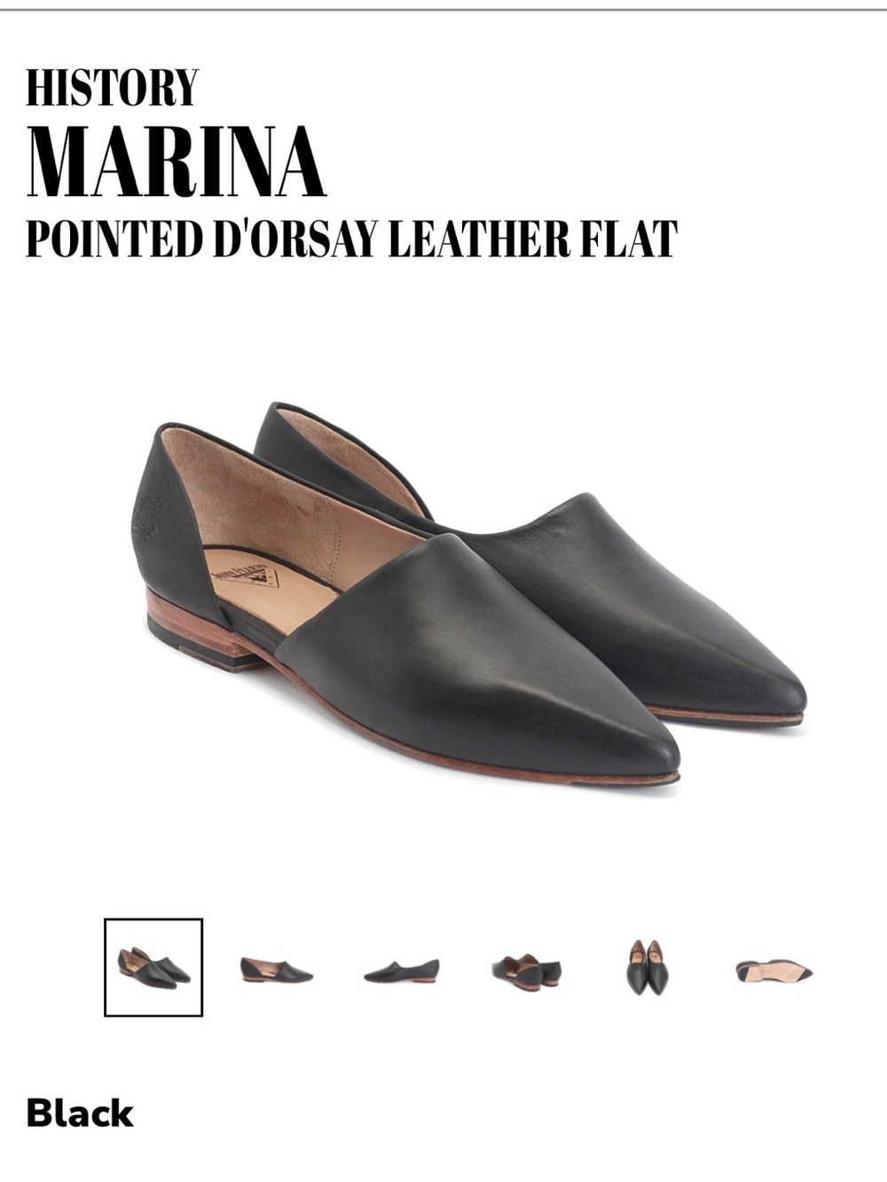 Fluevog History Marina Pointed D’Orsay Leather Flat
